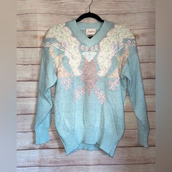 Jocelyn Smith VTG Pastel Goth Sequin Pearl Fairy Kei Cottagecore Sweater Medium‎ - Picture 10 of 12